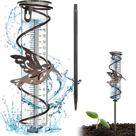 Regenmesser, 17 cm, Regenmesser mit Metallstab, dekorativer Regenmesser, Garten-Regenmesser für den Außenbereich, Gartendekoration, Hof, Rasen (1/5)