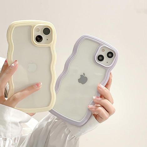Coque transparente à motif ondulé et bouclé pour filles et femmes, en silicone souple transparent, antichoc, pour iPhone 13 (jaune) (1/4)