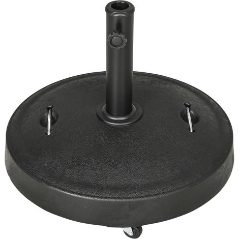 Support parasol 23,5 kg Porte-parapluie mobile avec roues pour poteaux Ø38 / 48 mm Résine pour balcon de jardin noir