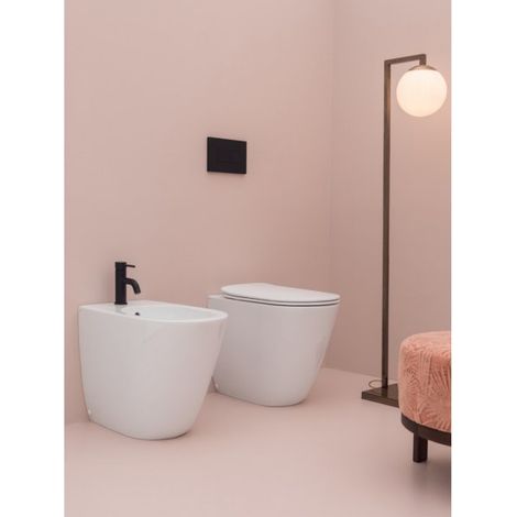Sanitari filo parete vaso rimless, bidet monoforo coprivaso soft close bianco Axa Eva