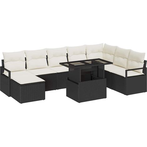Garden Sofa Set 9 pcs Black and Cream Poly Rattan vidaXL (1/5)