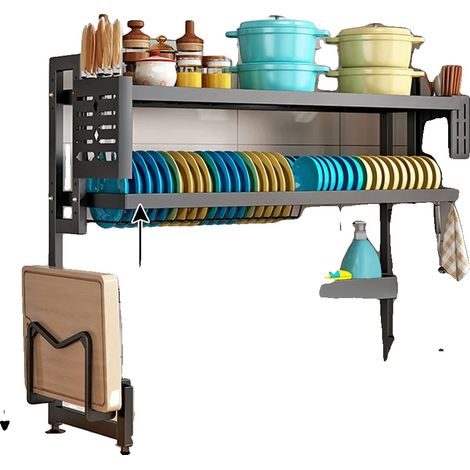 Étagère de rangement au-dessus de l'évier, acier durable, design gain de place, Noir, 2-niveaux (1/2)