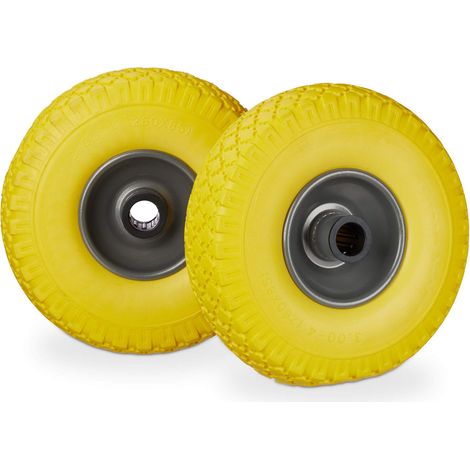 Roue de brouette, caoutchouc, 3.00-4", 2x roue de rechange, pour axe de 25 mm, 260x85 mm, jaune-gris (1/5)