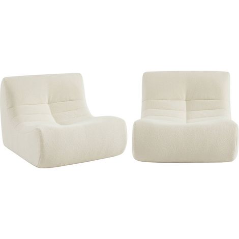 Pair of 1-seater armchairs in boucle fabric, Sokol duo, White, 91x105x72 cm (1/5)