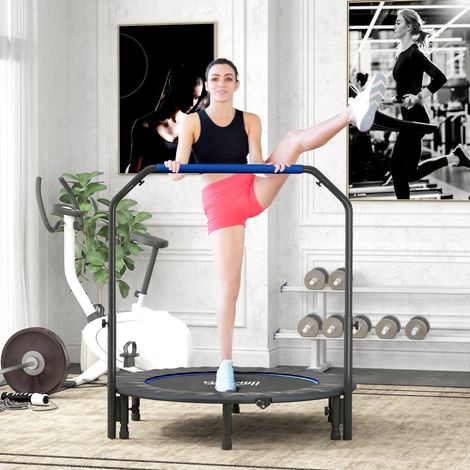 48" Foldable Mini Fitness Trampoline, with Adjustable Foam Handle, Blue