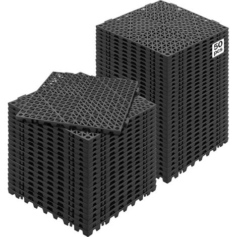 50 ineinandergreifende PVC-Fliesen 30x30x1,5 cm, schwarz, rutschfest, schnell entwässernd, für Schwimmbad, Terrasse, Küche, Badezimmer (1/5)