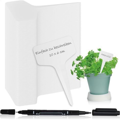 100 Étiquettes de plantes,ur double pointe, Plastique blanc 10x6cm, Pour jardin balcon intérieur