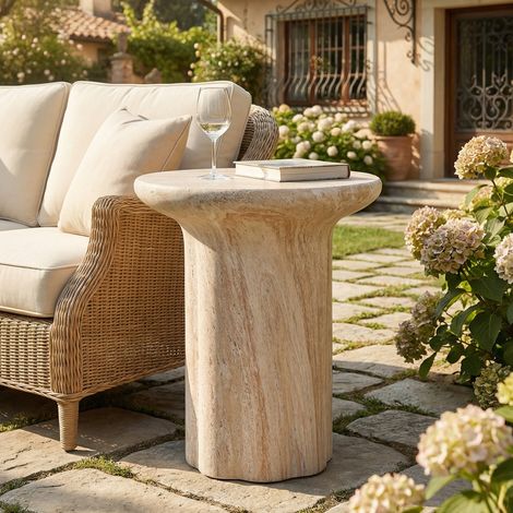 Table d'appoint d'extérieur MgO légère pratique aspect travertin style moderne jardin balcon (1/5)