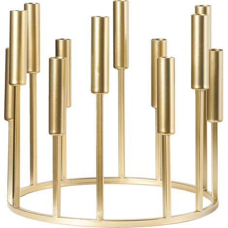 Bougeoir pour 12 Bougies Minimaliste en Métal Accessoire Décoratif Base Ronde Doré Trafaria (1/5)
