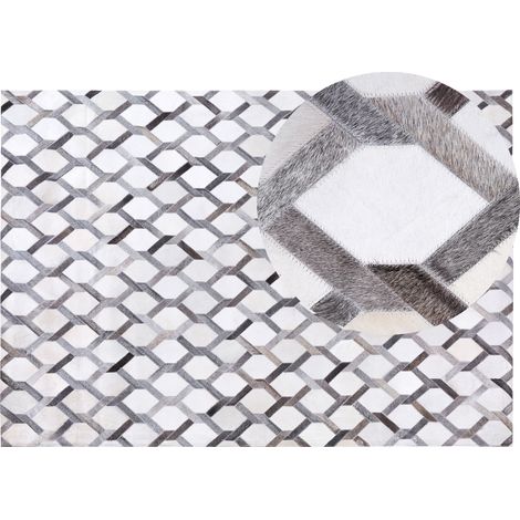 Alfombra de piel de vacuno gris 160 x 230 cm patchwork geométrica rectangular moderna Aydin