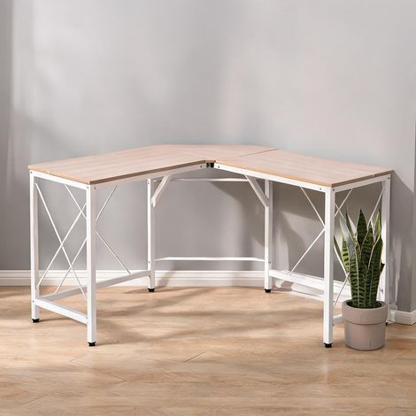 Bureau coloris natur blanc en mDF acier 150 x 150 x 76 cm (1/5)