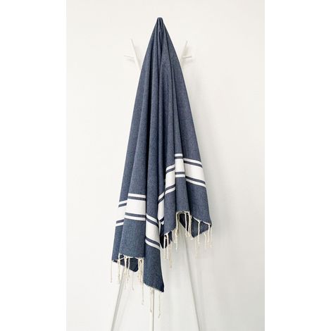 Fouta 100x200 cm Cap Ferret Bleu Brut - 100% coton - franges
