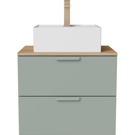 Mobile bagno sospeso con lavabo da appoggio quadrato e rubinetto Verde mandorla L60 cm – AVORELI (1/4)