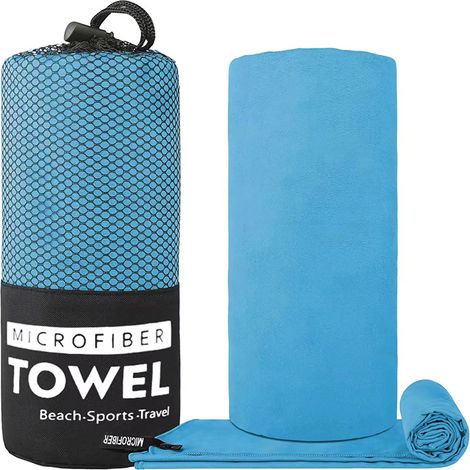 Serviette de Sport en Microfibre Séchage Rapide 40x80 cm – Serviette Fitness, Yoga et Natation Double Face Ultra Absorbante et Compacte, Bleu Ciel-x