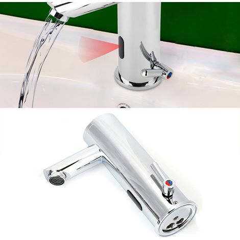 YJ 6625 Waschtischarmatur mit Infrarotsensor, verchromtem Arm, Aufsatzmontage, Komplettset mit Zubehör