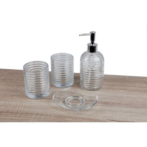 Badezimmer-Set aus Glas Seifenspender Seifenschale Zahnputzbecher Badaccessoires (1/2)