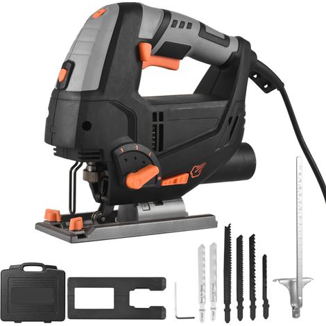 Scie sauteuse électrique 800W 6,7A – 3000 coups/min – 6 lames, coupe biseau 45°, mouvements orbitaux, LED, pour bois/métal (1/5)