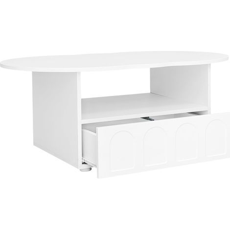 Table basse design nuage avec tiroirs et étagères ouvertes, rangement pratique