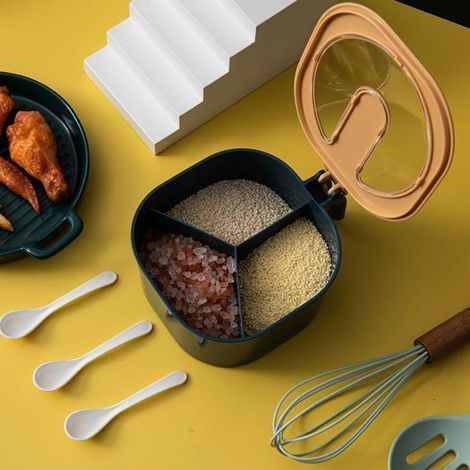 Gewürzbox mit 4 Fächern, Mehrkammer-Gewürzglas, Aufbewahrungsbehälter für Salz, Zucker und Gewürze.