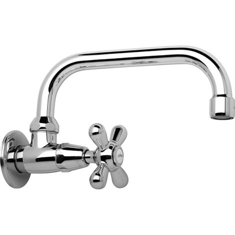 Schläfer 3460310 Rubinetto a Muro Cucina Stile Vintage, Rubinetto a Parete Acqua Fredda, Attacco a Muro 1/2", Beccuccio Girevole a U 180mm, Ideale per Lavanderia, Finitura Cromo e Argento (1/5)