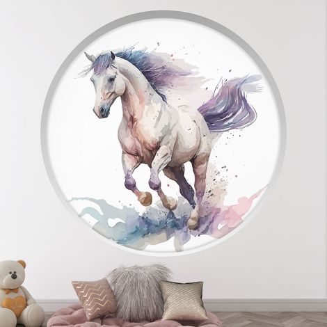 Stickers Trompe l'oeil Arche ronde Enfants - Cheval - Diamètre 50 cm (1/4)