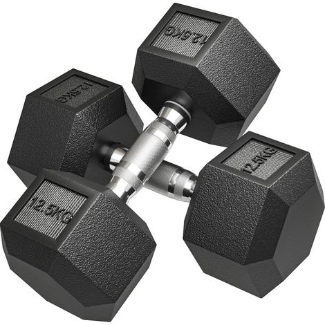 CHICFURN Haltères hexagonaux 2 x 12,5 kg 32,6 x 12,8 x 14,8 cm en fonte noire, poignée moletée (1/5)