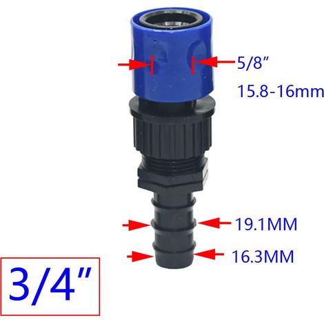 Raccord rapide pour tuyau d'arrosage (3I4 x B) à barbes, diamètres 1/4, 3/8, 1/2, 3/4 et 1 pouce compatible avec les tuyaux d'arrosage de 4/7 mm, 8/11 mm, 16 mm, 20 mm et 25 mm 1 pièce (1/5)