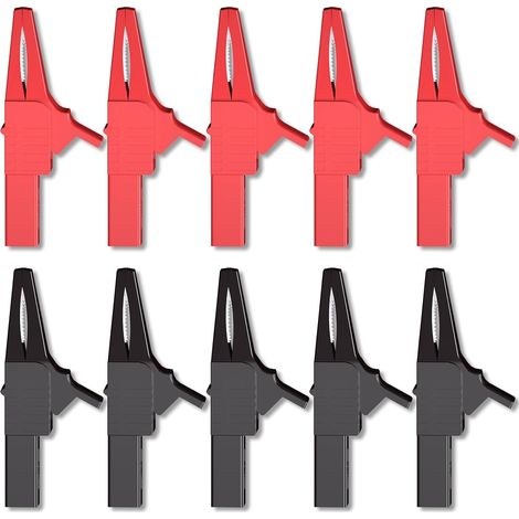10er-Pack robuste, vollisolierte, sichere Krokodilklemmen mit 4-mm-Bananenstecker für die elektrische Prüfung von Autobatterien, Rot + Schwarz (1/4)