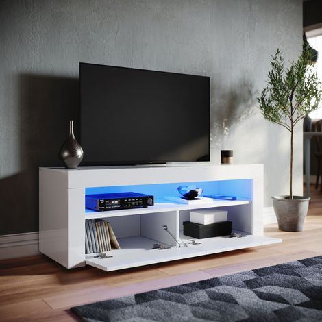 SONNI Mobile TV con LED Porta TV con Scomparti 2 Cassetti Bianco Mobili da Soggiorno Design Moderno 120x40x45cm (1/5)