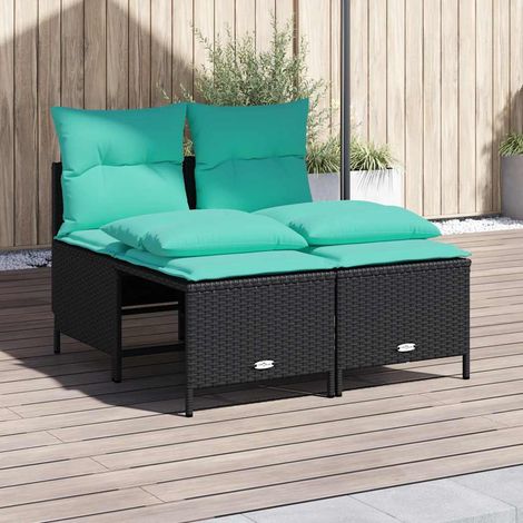 4-teiliges Gartensofa-Set mit Kissen, schwarzes Polyrattan (1/5)