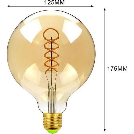 Lot de1 ampoules LED E27 forme vintage à filament G125 intensité variable - 4W (équivalent 40 W) - Blanc chaud 300lm - 2300K [Classe énergétique G] (1/3)