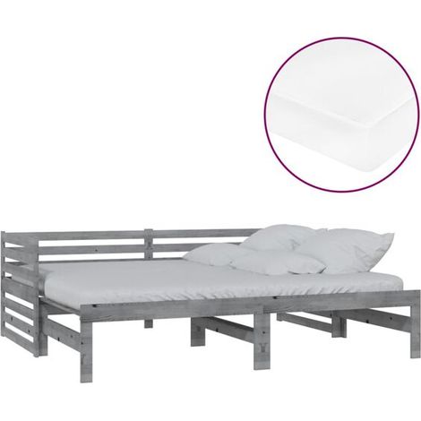 Lit coulissant 2 x (90 x 200) cm, en pin massif gris (1/5)