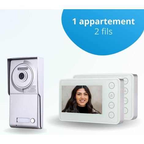 Portier interphone vidéo NEO 2 Fils - 1 appartement - 2 écrans blancs