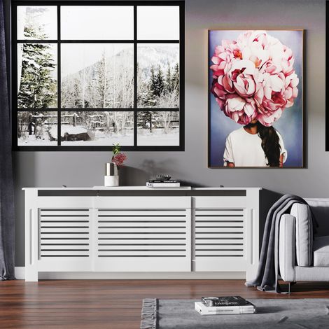 Cache-radiateur design mdf blanc contemporain longueur extensible 139-208.5 x 20.5 x 82.5 cm design moderne