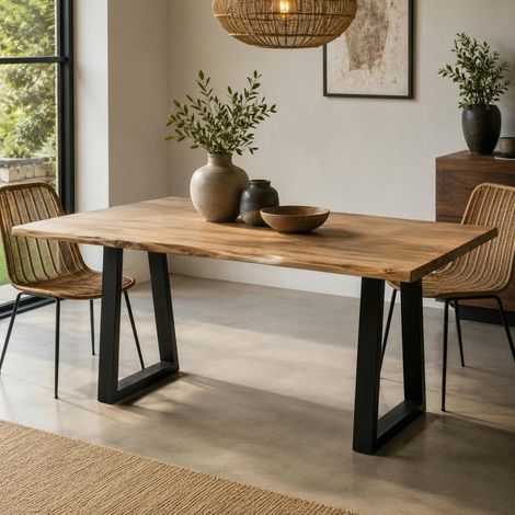 Table à manger bois d'acacia à bords naturels 200 cm CANYON (1/4)