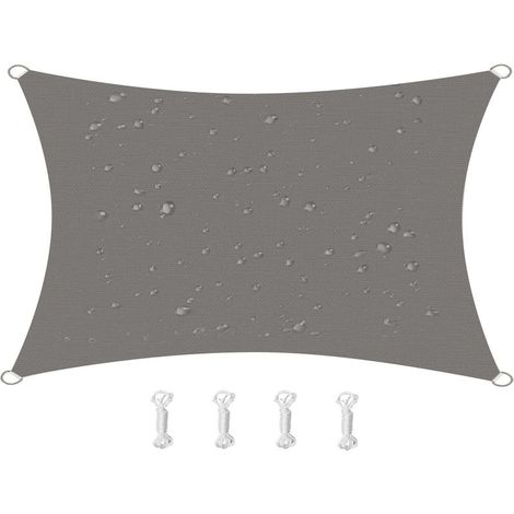 Voile d'ombrage rectangulaire 2 x 3 m gris imperméable et anti-UV pour patio, jardin ou terrasse – coupe-vent et facile à installer (1/5)
