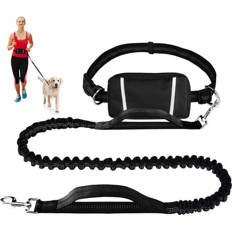Laisse mains libres pour chien avec fermeture éclair, pour chiens de taille moyenne à grande, avec double poignée et élastique rétractable pour l'entraînement, le jogging et la randonnée.