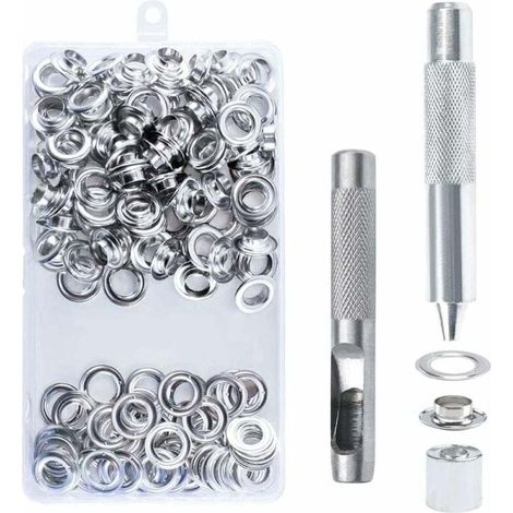 Oeillets Métalliques 14 mm - Kit Complet avec Outils de Poinçonnage et Boîte de Rangement - Pour Toile, Bâche, Tente, Auvent - 100 Pièces (1/5)