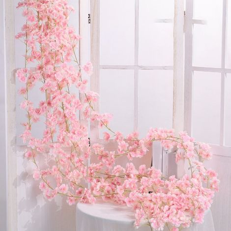 Fleurs artificielles en rotin, guirlande de 1,8 m, 135 fleurs, rose chair, en soie et plastique, à suspendre.