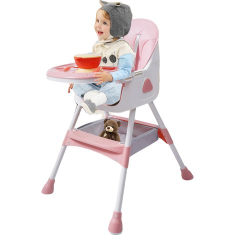 Silla de comedor, asiento elevador ajustable, cojín de PU cómodo, rosa. (1/2)
