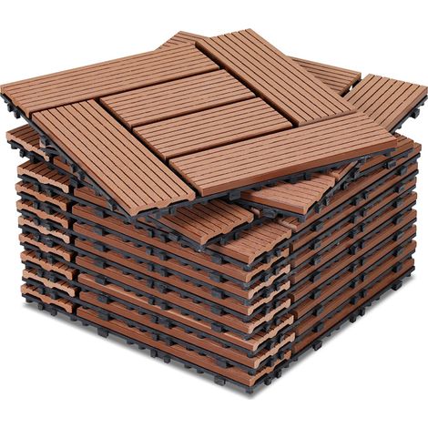 TolleTour 11 baldosas de terraza de 1 m², 30 x 30 cm, con clip, para suelo exterior de patio y jardín, color marrón