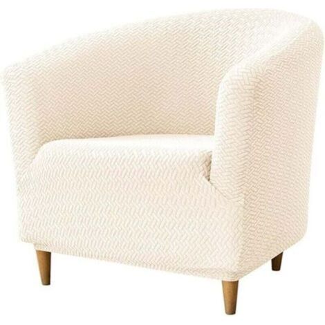 Housse Fauteuil 1 Place Jacquard de Type T, Polyester Extensible, Lavable, Protecteur de Tub Chair, Cabriolet (Blanc Cassé) (1/4)
