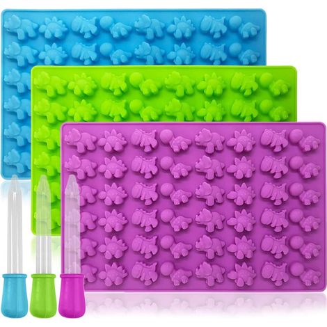 Mini 48 silicone chocolate mold with cute mini dinosaur, ice cube tray and soft candy mold with pipette.
