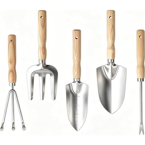 Garden Set - Planting Shovel, Garden Rake, Weed Puller, Hand Rake and Transplanting Scoop (1/5)