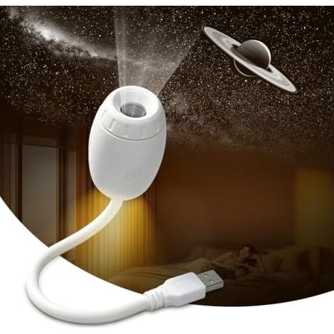 Veilleuse projecteur de galaxie pour chambre à coucher, lampe LED USB 2 en 1 ciel étoilé, décoration de plafond de voiture et de chambre, cadeau pour adultes et enfants (3 diapositives, blanc) (1/5)