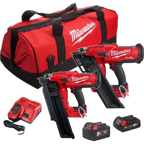 Milwaukee M18 FPP2BE-522B 18V FUEL Nailer Twin Kit With 1x 5.0Ah & 1x 2.0Ah Batteries (1/5)