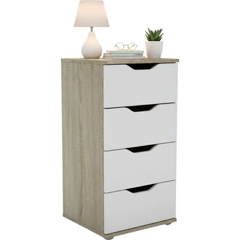 Commode 4 tiroirs Parc en chêne Sonoma et blanc mat, dimensions 40 x 79 x 38 cm
