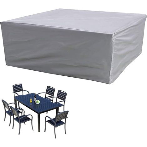 Housse de protection pour mobilier de jardin, imperméable, coupe-vent et résistante aux UV, en tissu Oxford 210D durable, pour table, chaises et meubles, couleur argent - 180 x 135 x 90 cm