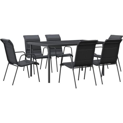 Maison Exclusive - Set da Pranzo da Giardino 7 pz Nero in Acciaio e Textilene (1/5)