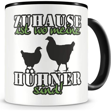 Tasse à café avec inscription en allemand « Zuhause ist poulet » - Cadeau pour les fans de poules - Grande tasse amusante pour un anniversaire - Noir - 300 ml (1/2)